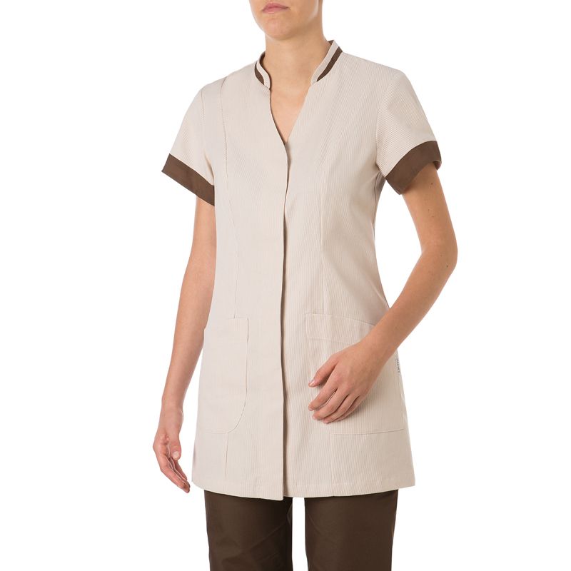 Pracovné oblečenie pre beauty a chyžné – dámska tunika – AURELIA - bézová prúžkovaná