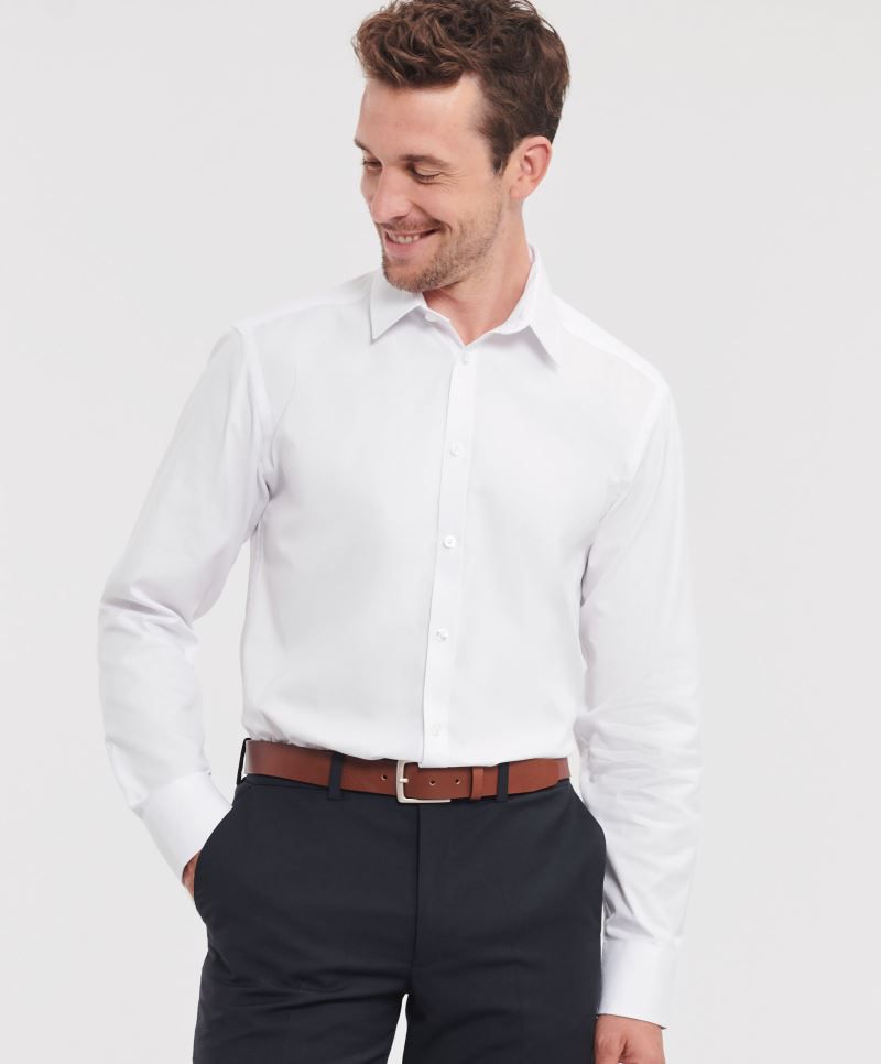 pánska košeľa Russel – vzor rybia kosť - Biela