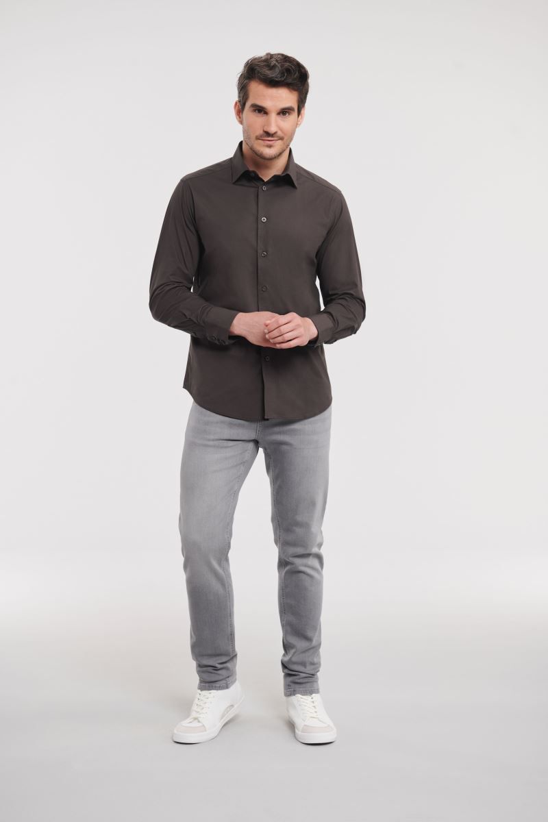 Košeľa pánska Russel dlhý rukáv – elastická - čoko hnedá