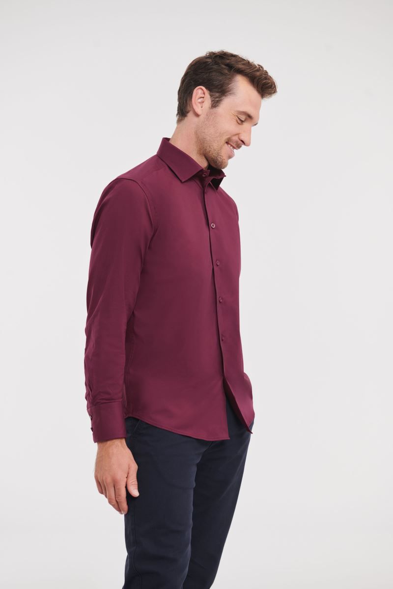 Košeľa pánska Russel dlhý rukáv – elastická - Vínová