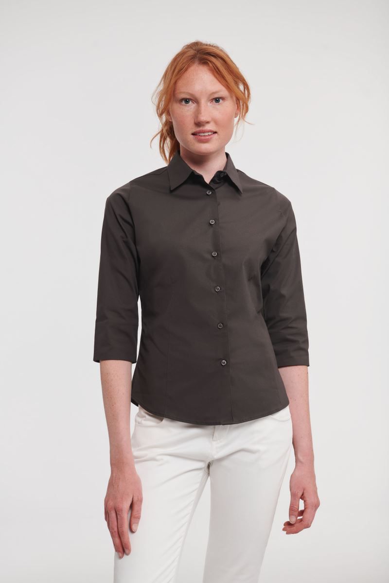 Košeľa dámska Russel elastická – 3/4 rukáv - čoko hnedá