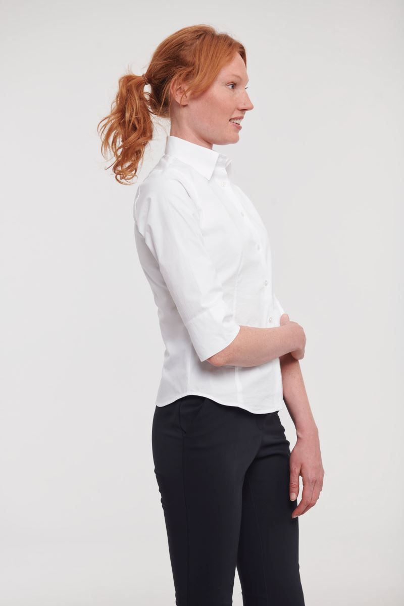 Košeľa dámska Russel elastická – 3/4 rukáv - Biela